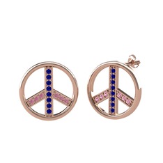 Lab safir ve pembe kuvars 18 ayar rose altın küpe