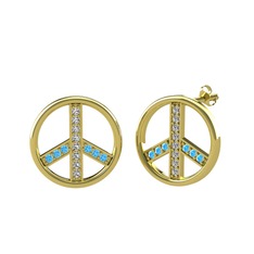 Beyaz zirkon ve akuamarin 14 ayar altın küpe