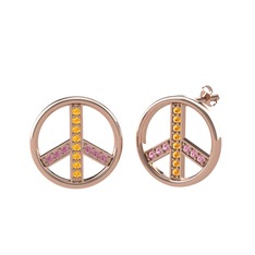 Barış Küpe - Sitrin ve pembe kuvars 925 ayar rose altın kaplama gümüş küpe #jqu9bb