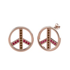 Dumanlı kuvars ve rodolit garnet 8 ayar rose altın küpe