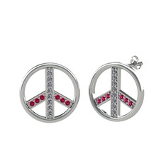 Pırlanta ve rodolit garnet 18 ayar beyaz altın küpe (0.144 karat)