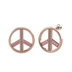 Pırlanta ve pembe kuvars 8 ayar rose altın küpe (0.144 karat)