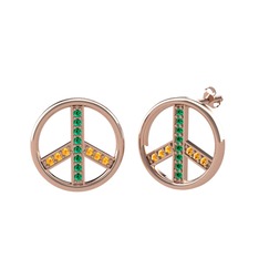 Yeşil kuvars ve sitrin 925 ayar rose altın kaplama gümüş küpe