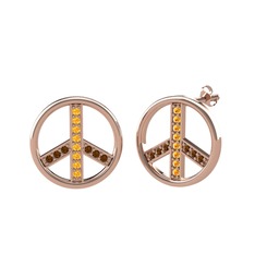 Sitrin ve dumanlı kuvars 925 ayar rose altın kaplama gümüş küpe