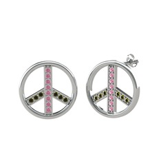Barış Küpe - Pembe kuvars ve peridot 8 ayar beyaz altın küpe #v3w1j6