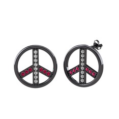 Beyaz zirkon ve rodolit garnet 925 ayar siyah rodyum kaplama gümüş küpe