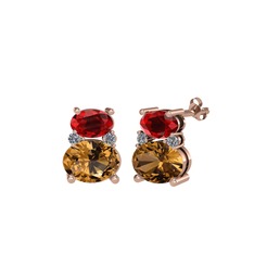 Thea Küpe - Garnet, dumanlı kuvars ve pırlanta 18 ayar rose altın küpe (0.072 karat) #1011hxm