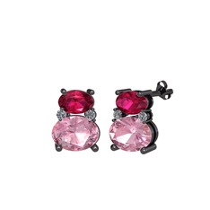 Thea Küpe - Rodolit garnet, pembe kuvars ve pırlanta 925 ayar siyah rodyum kaplama gümüş küpe (0.072 karat) #1021cgy