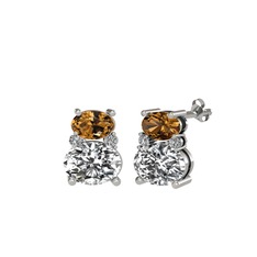 Dumanlı kuvars ve swarovski 14 ayar beyaz altın küpe
