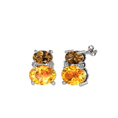 Dumanlı kuvars, sitrin ve swarovski 925 ayar gümüş küpe