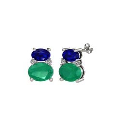 Thea Küpe - Lab safir, kök zümrüt ve swarovski 18 ayar beyaz altın küpe #10hwpkh