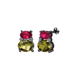 Thea Küpe - Rodolit garnet, peridot ve pırlanta 925 ayar siyah rodyum kaplama gümüş küpe (0.072 karat) #114j988