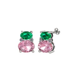 Thea Küpe - Yeşil kuvars, pembe kuvars ve pırlanta 18 ayar beyaz altın küpe (0.072 karat) #11leuu
