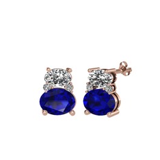 Beyaz zirkon, lab safir ve swarovski 14 ayar rose altın küpe