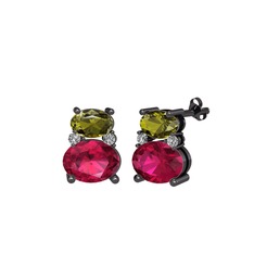 Thea Küpe - Peridot, rodolit garnet ve beyaz zirkon 925 ayar siyah rodyum kaplama gümüş küpe #11x3iqw