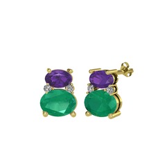 Thea Küpe - Ametist, kök zümrüt ve swarovski 8 ayar altın küpe #12z8wg