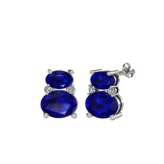 Thea Küpe - Lab safir ve beyaz zirkon 14 ayar beyaz altın küpe #136a2hq