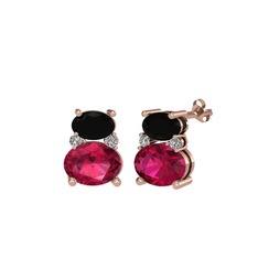 Thea Küpe - Siyah zirkon, rodolit garnet ve swarovski 14 ayar rose altın küpe #13hu27m