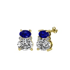 Lab safir, beyaz zirkon ve swarovski 18 ayar altın küpe