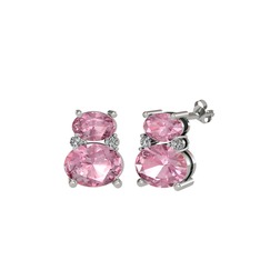 Pembe kuvars ve beyaz zirkon 18 ayar beyaz altın küpe