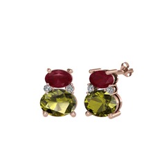 Kök yakut, peridot ve swarovski 18 ayar rose altın küpe