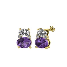 Beyaz zirkon, ametist ve swarovski 14 ayar altın küpe