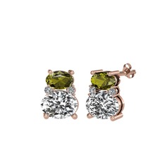 Peridot, beyaz zirkon ve swarovski 14 ayar rose altın küpe