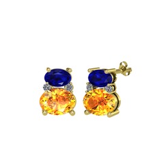 Thea Küpe - Lab safir, sitrin ve pırlanta 925 ayar altın kaplama gümüş küpe (0.072 karat) #14q0q64