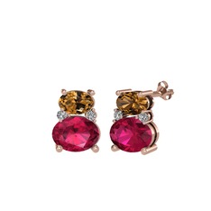 Thea Küpe - Dumanlı kuvars, rodolit garnet ve swarovski 18 ayar rose altın küpe #14yieqf