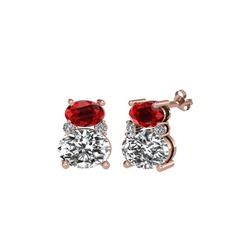 Thea Küpe - Garnet, beyaz zirkon ve swarovski 8 ayar rose altın küpe #1551dif
