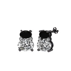 Thea Küpe - Siyah zirkon ve beyaz zirkon 925 ayar siyah rodyum kaplama gümüş küpe #155q40v