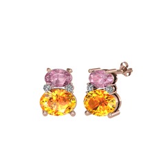 Thea Küpe - Pembe kuvars, sitrin ve swarovski 8 ayar rose altın küpe #15c0cy8