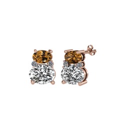Thea Küpe - Dumanlı kuvars, swarovski ve pırlanta 8 ayar rose altın küpe (0.072 karat) #16cx3zn
