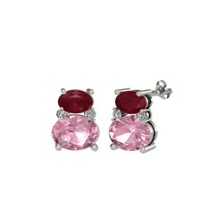 Kök yakut, pembe kuvars ve swarovski 8 ayar beyaz altın küpe