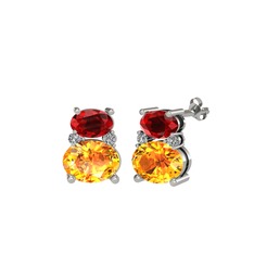 Garnet, sitrin ve swarovski 18 ayar beyaz altın küpe