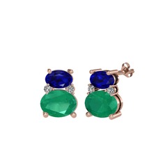 Lab safir, kök zümrüt ve beyaz zirkon 925 ayar rose altın kaplama gümüş küpe