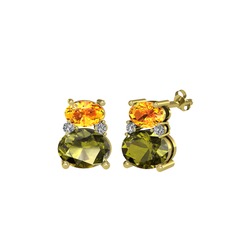 Sitrin, peridot ve swarovski 8 ayar altın küpe