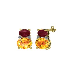 Kök yakut, sitrin ve pırlanta 925 ayar altın kaplama gümüş küpe (0.072 karat)