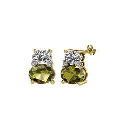 Thea Küpe - Swarovski, peridot ve beyaz zirkon 18 ayar altın küpe #1953zu9