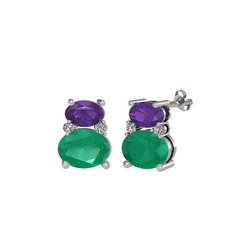 Ametist, kök zümrüt ve swarovski 925 ayar gümüş küpe