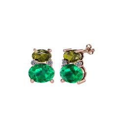 Peridot, yeşil kuvars ve pırlanta 925 ayar rose altın kaplama gümüş küpe (0.072 karat)