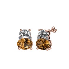 Thea Küpe - Beyaz zirkon, dumanlı kuvars ve pırlanta 14 ayar rose altın küpe (0.072 karat) #19jkdek