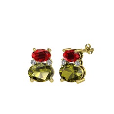 Thea Küpe - Garnet, peridot ve beyaz zirkon 8 ayar altın küpe #19qmwzt