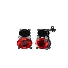 Thea Küpe - Siyah zirkon, garnet ve swarovski 925 ayar siyah rodyum kaplama gümüş küpe #19wul46