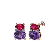 Thea Küpe - Rodolit garnet, ametist ve pırlanta 8 ayar rose altın küpe (0.072 karat) #19yd2t5