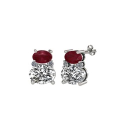 Kök yakut, swarovski ve pırlanta 8 ayar beyaz altın küpe (0.072 karat)