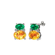 Thea Küpe - Yeşil kuvars, sitrin ve swarovski 8 ayar beyaz altın küpe #1ai053b