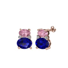 Pembe kuvars, lab safir ve swarovski 925 ayar rose altın kaplama gümüş küpe