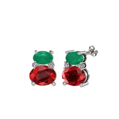 Thea Küpe - Kök zümrüt, garnet ve swarovski 14 ayar beyaz altın küpe #1apia6i