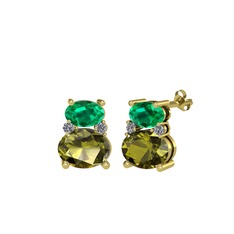 Thea Küpe - Yeşil kuvars, peridot ve pırlanta 14 ayar altın küpe (0.072 karat) #1areww3